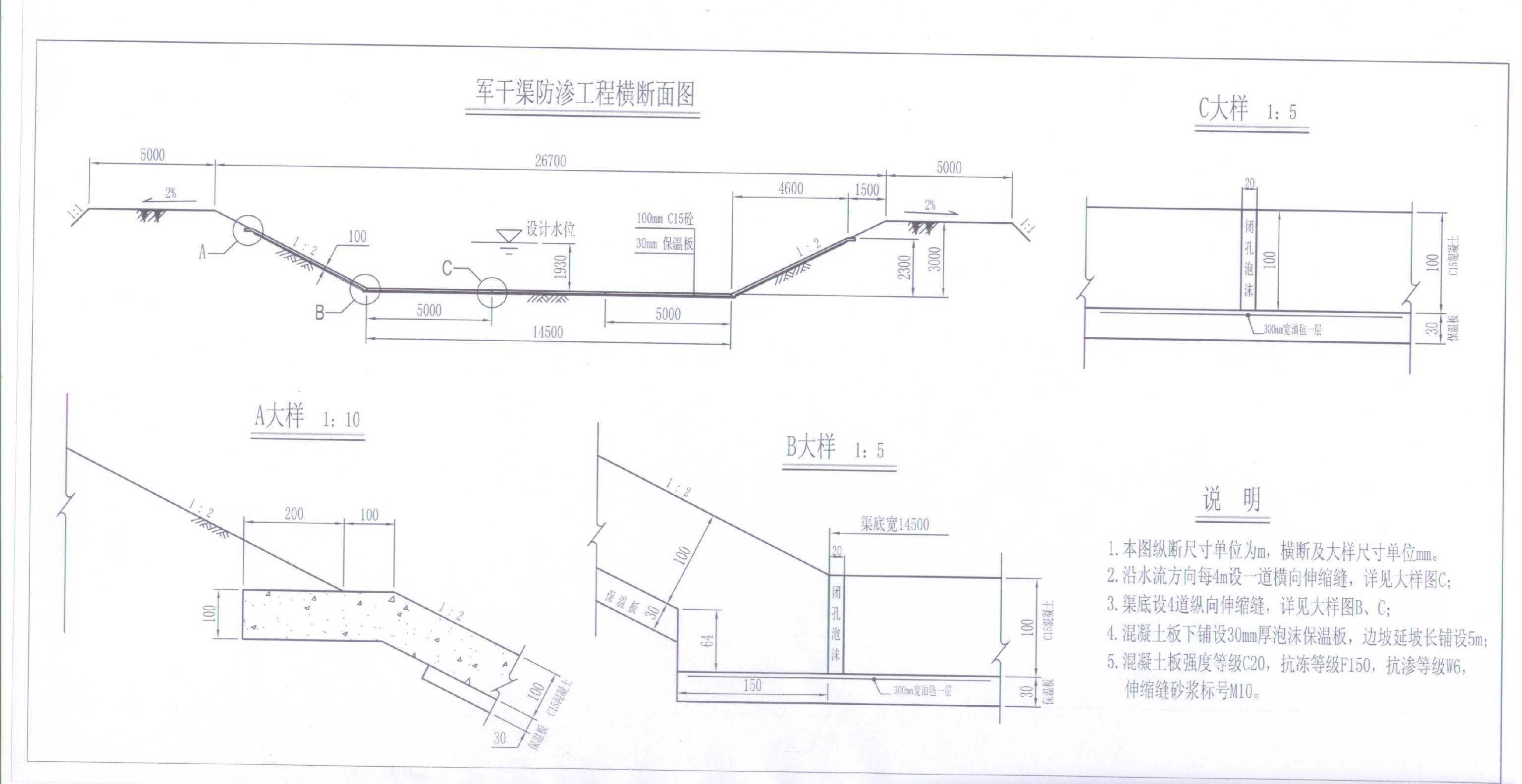 军干渠混凝土防渗工程横断面图